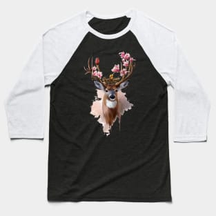 Deer with bird and flowers Baseball T-Shirt